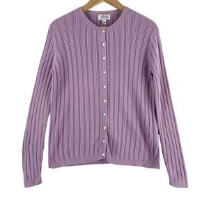 Foxcroft Women’s Lavender Cable Knit Supima Cotton Cardigan SZ M